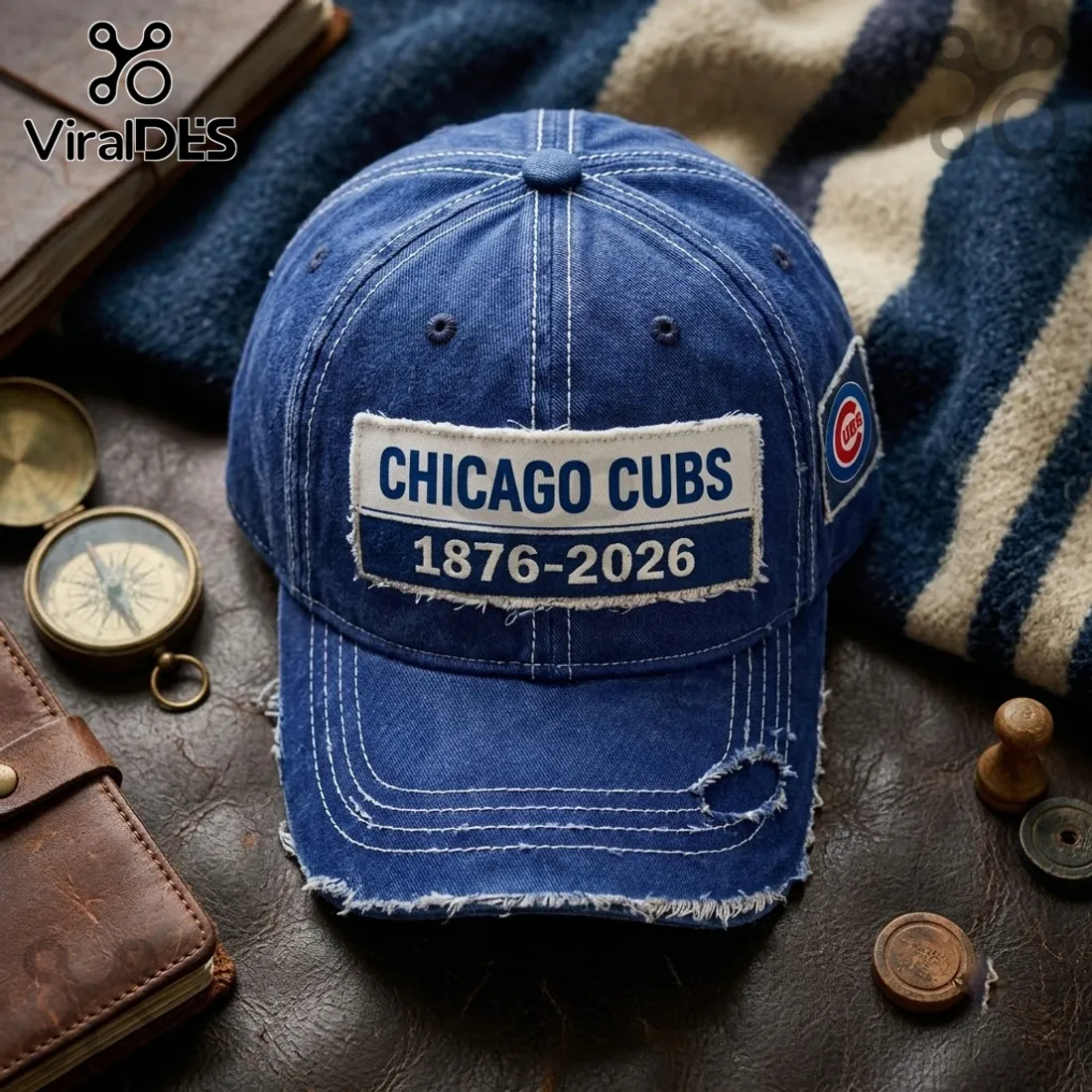 MLB Chicago Cubs 150th Anniversary Distressed Baseball Cap MLB Chicago Cubs 150th Anniversary Distressed Baseball Cap