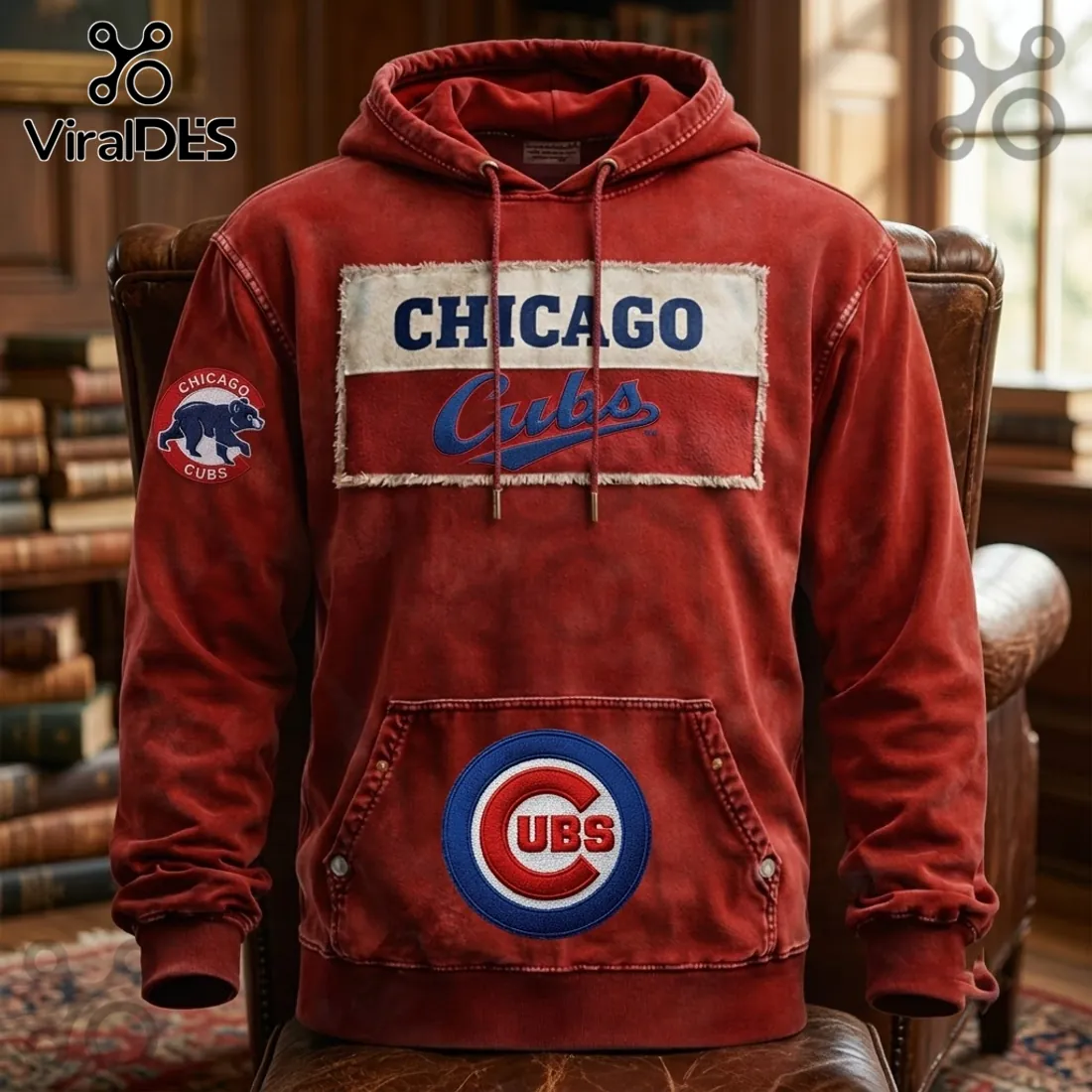 MLB Chicago Cubs Red Distressed Hoodie MLB Chicago Cubs Red Distressed Hoodie