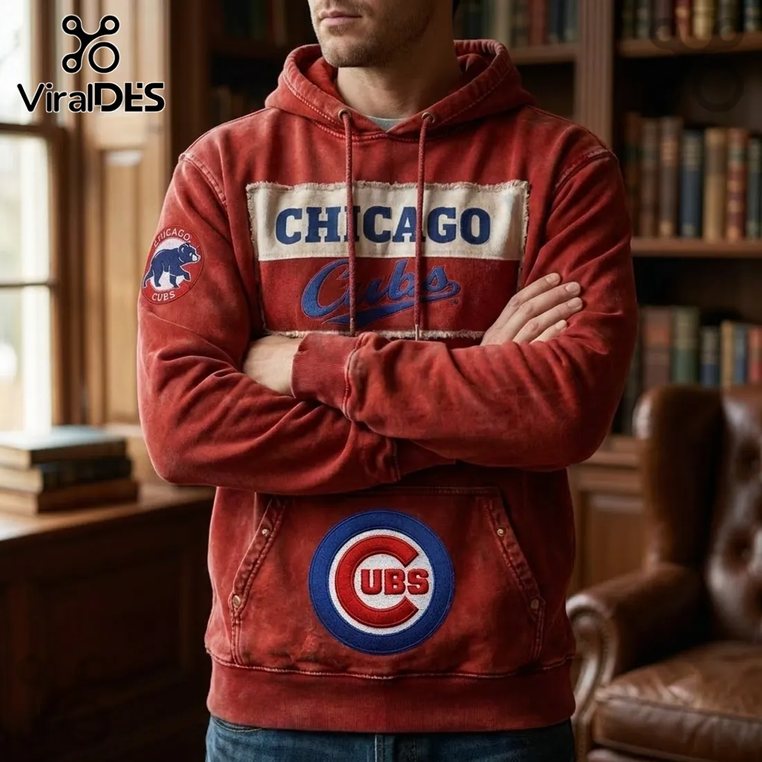 MLB Chicago Cubs Red Distressed Hoodie MLB Chicago Cubs Red Distressed Hoodie
