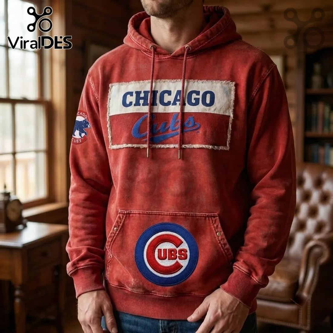 MLB Chicago Cubs Red Distressed Hoodie MLB Chicago Cubs Red Distressed Hoodie