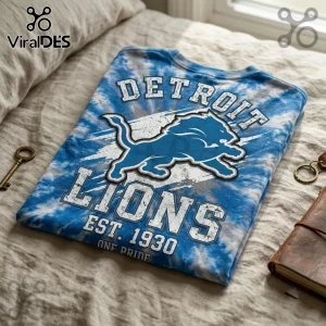 Detroit Lions NFL One Pride Special Edition Shirt in blue tie-dye featuring team logo and est. 1930 text on fabric.