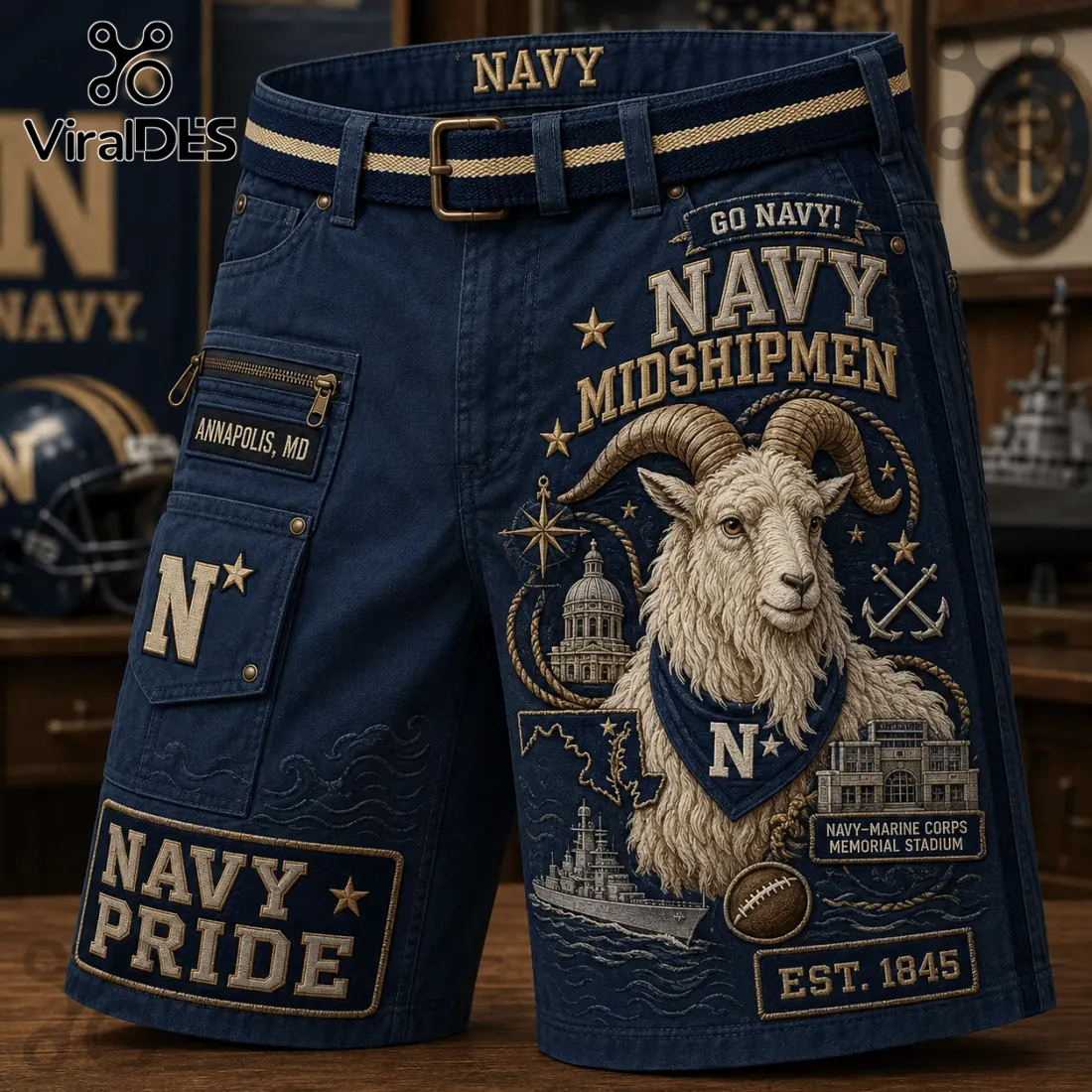 Navy Midshipmen Mascot Casual Shorts Navy Midshipmen Mascot Casual Shorts