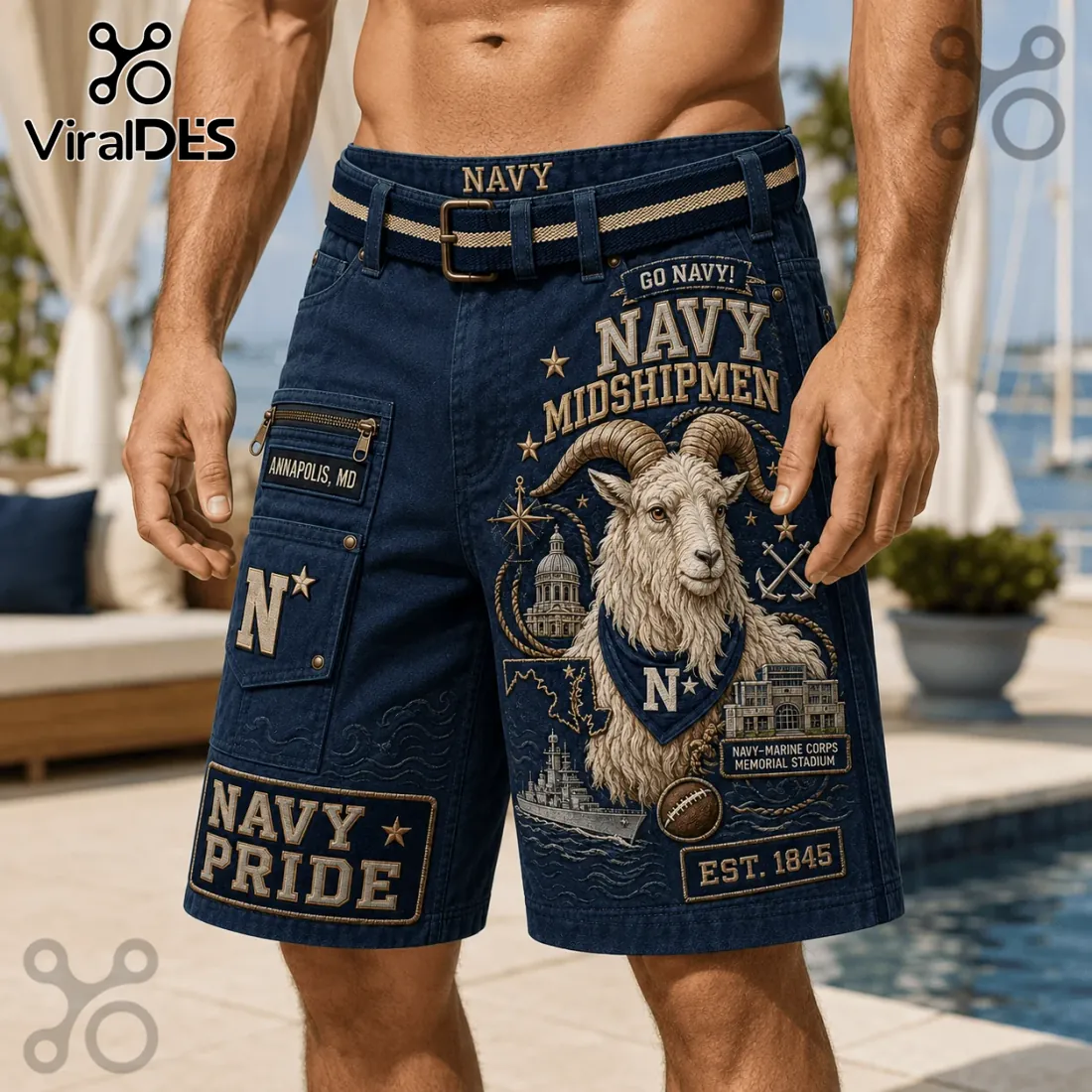Navy Midshipmen Mascot Casual Shorts Navy Midshipmen Mascot Casual Shorts