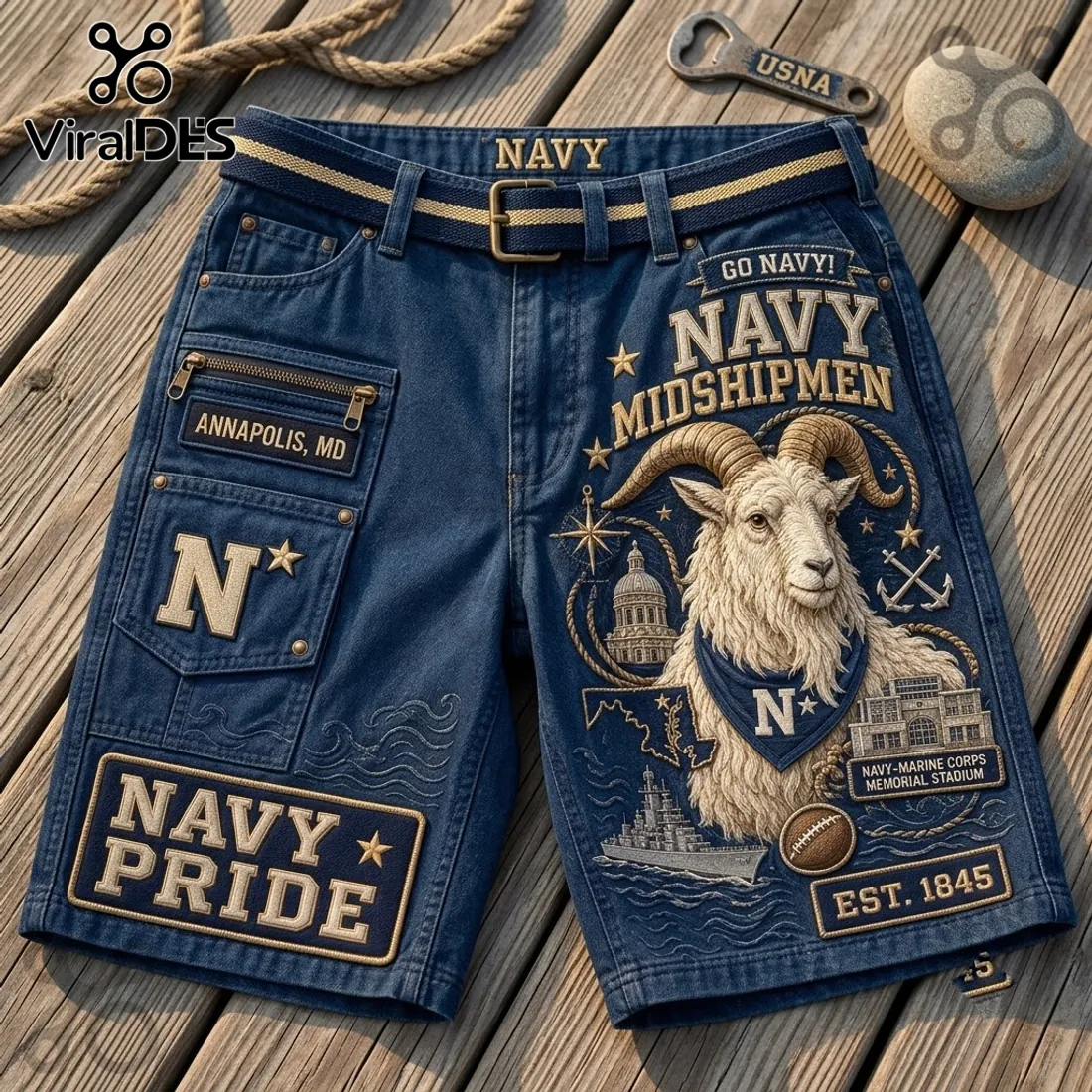 Navy Midshipmen Mascot Casual Shorts Navy Midshipmen Mascot Casual Shorts