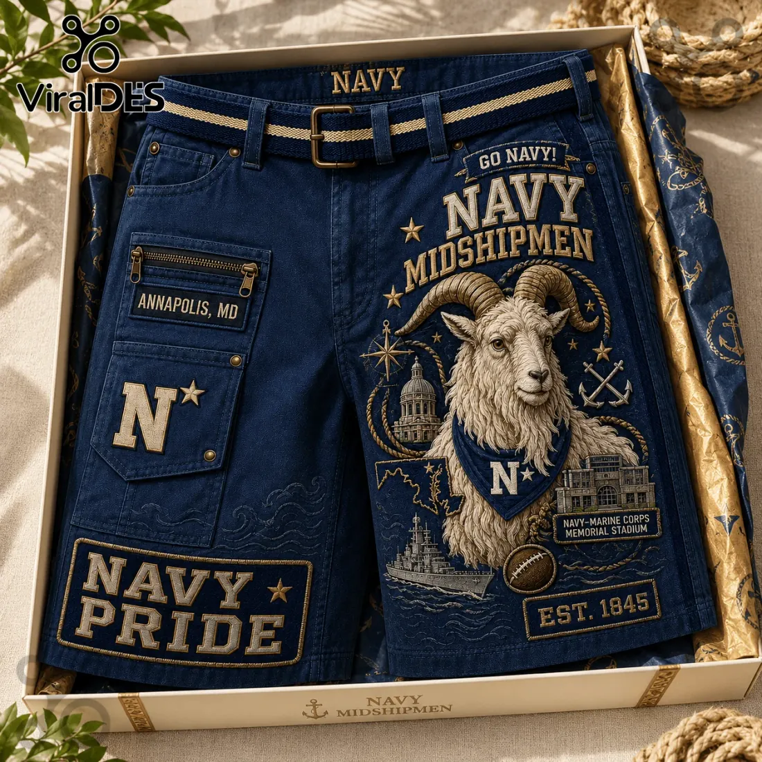 Navy Midshipmen Mascot Casual Shorts Navy Midshipmen Mascot Casual Shorts