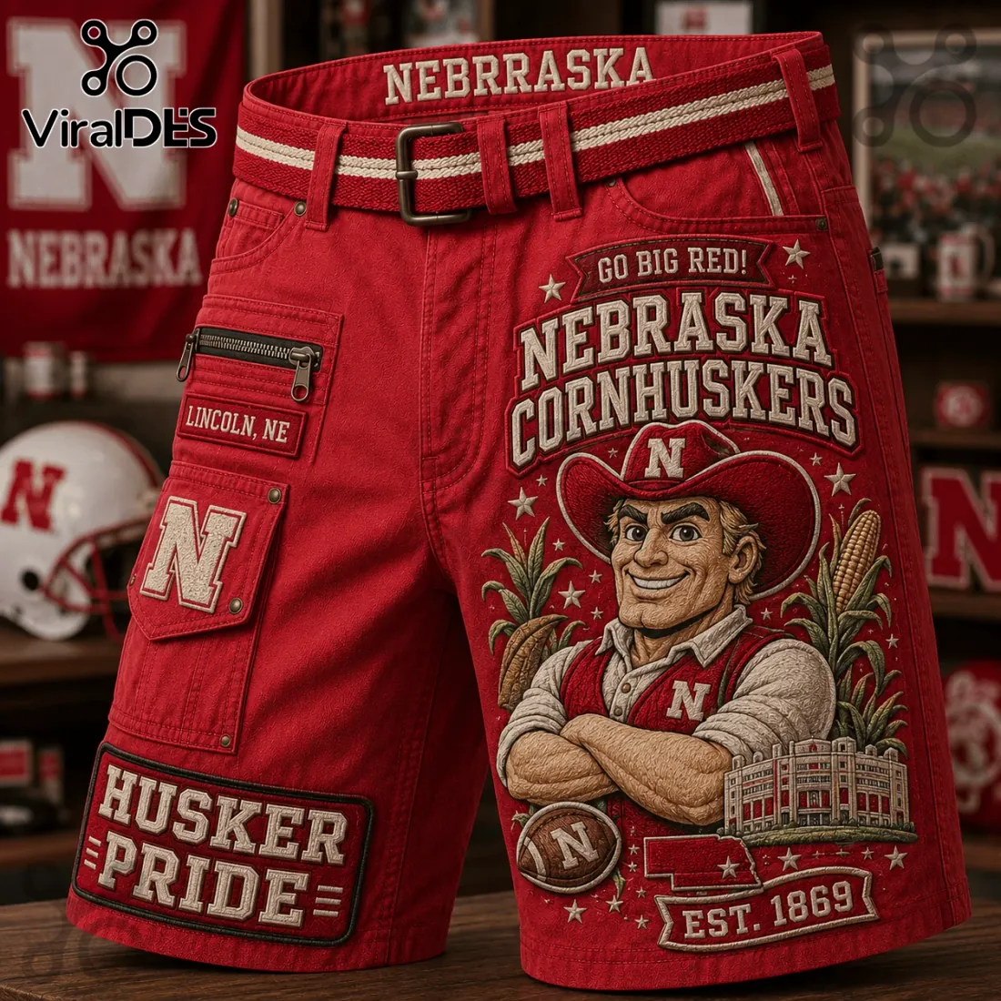 Nebraska Cornhuskers Mascot Red Casual Shorts Nebraska Cornhuskers Mascot Red Casual Shorts