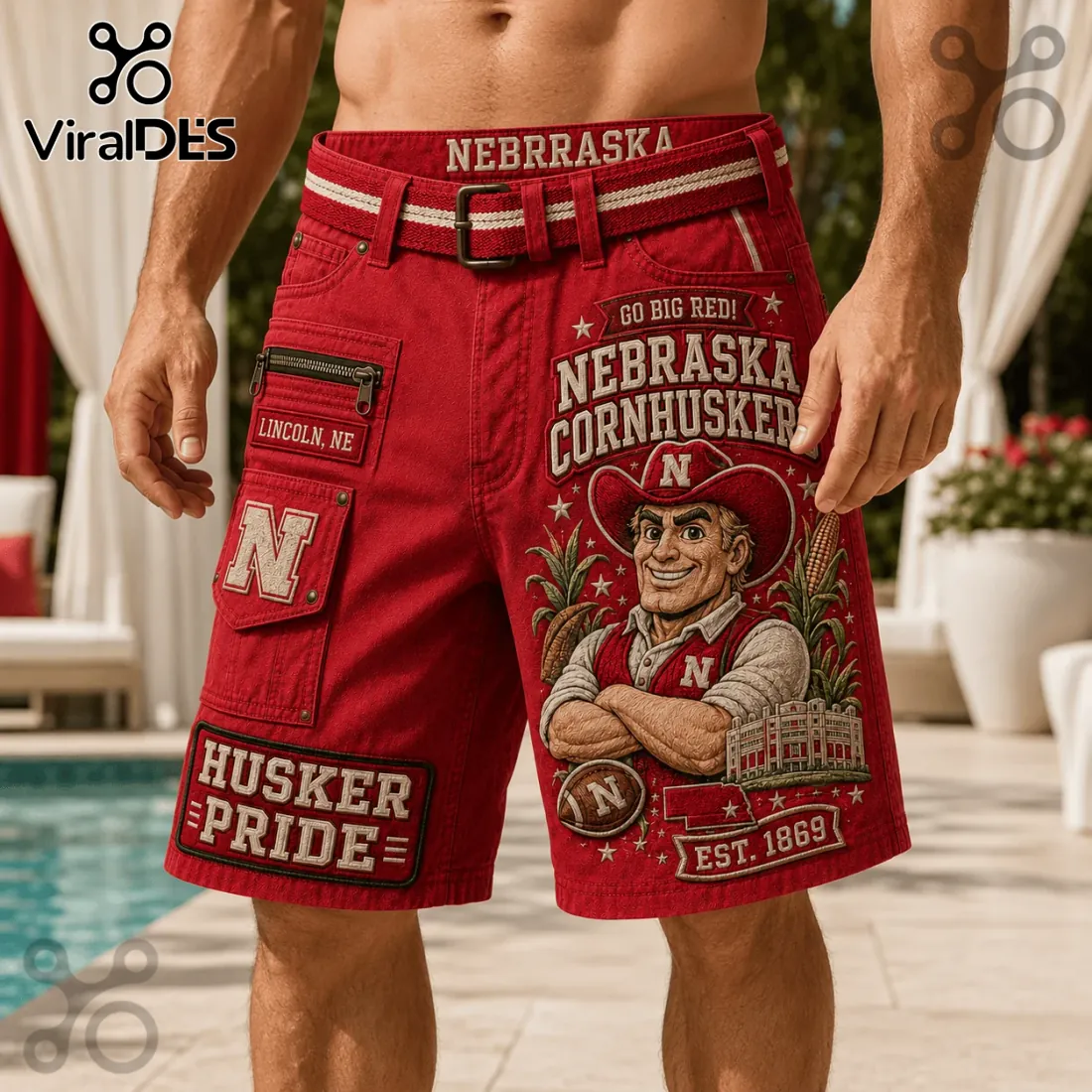Nebraska Cornhuskers Mascot Red Casual Shorts Nebraska Cornhuskers Mascot Red Casual Shorts