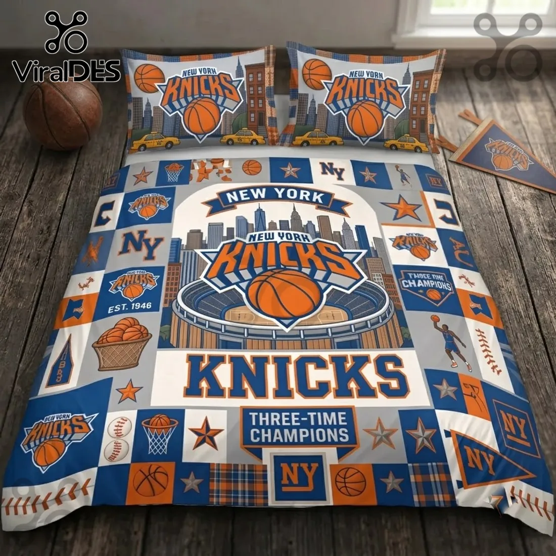 New York Knicks Three-Time Champions Bedding Set New York Knicks Three-Time Champions Bedding Set