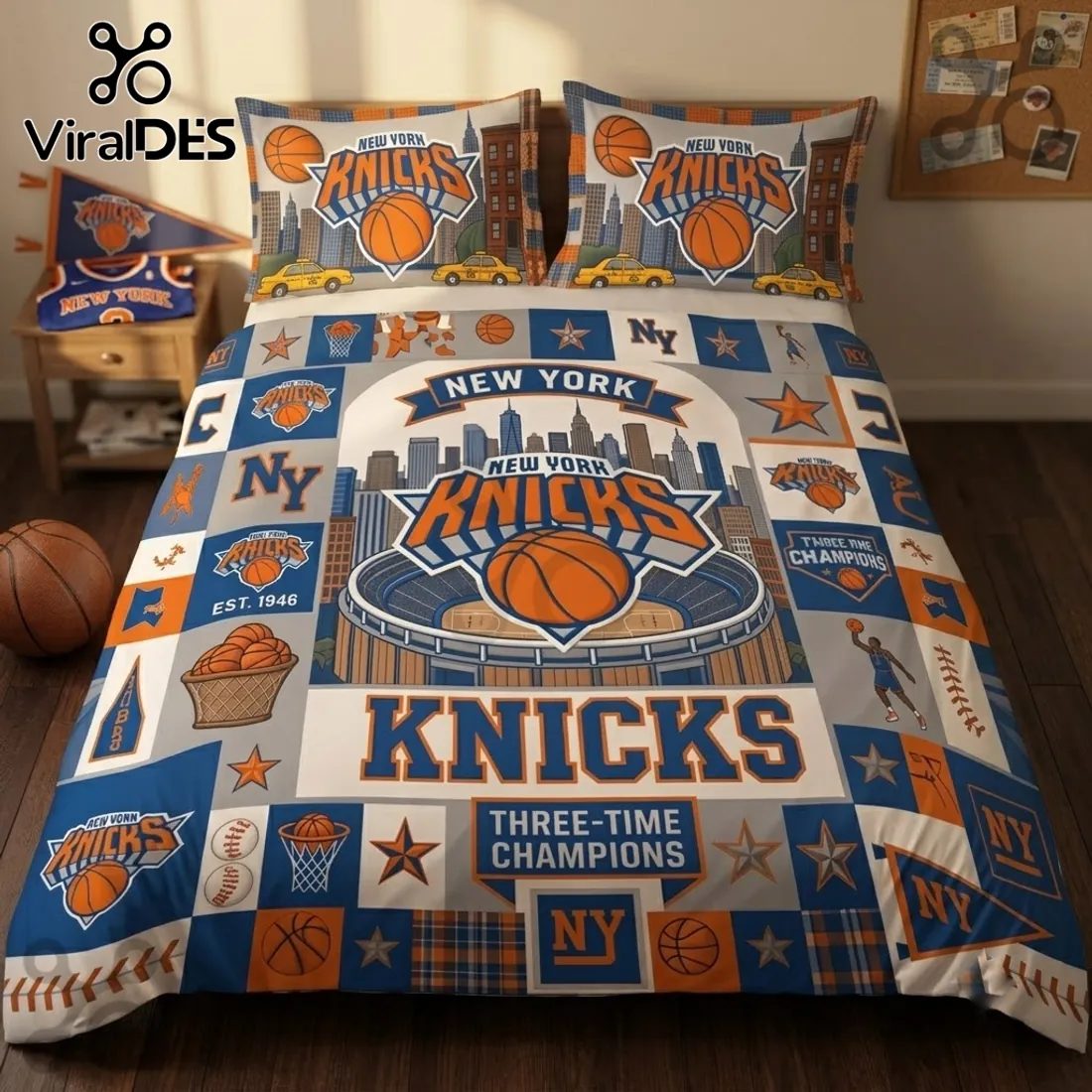 New York Knicks Three-Time Champions Bedding Set New York Knicks Three-Time Champions Bedding Set