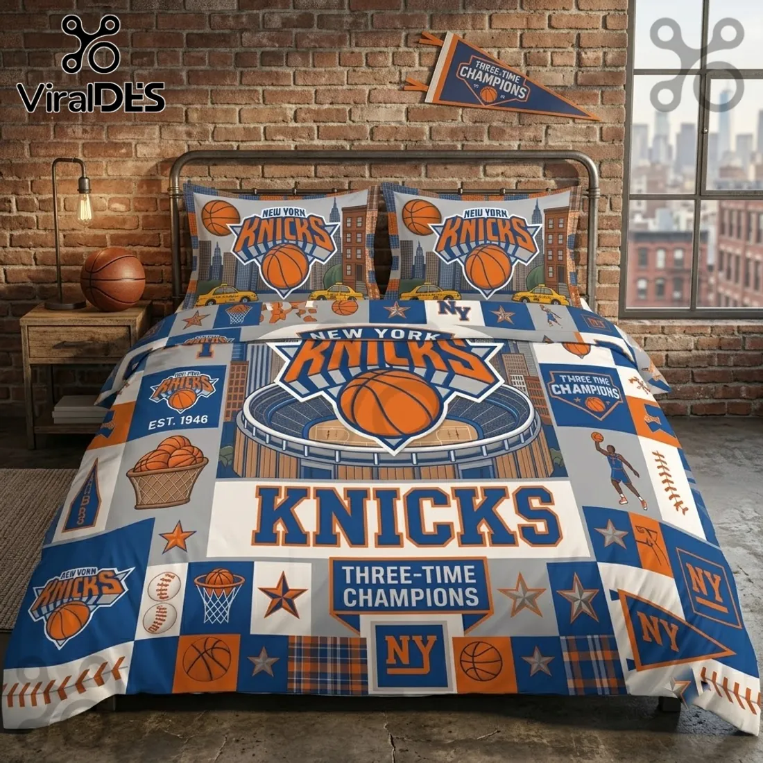 New York Knicks Three-Time Champions Bedding Set New York Knicks Three-Time Champions Bedding Set