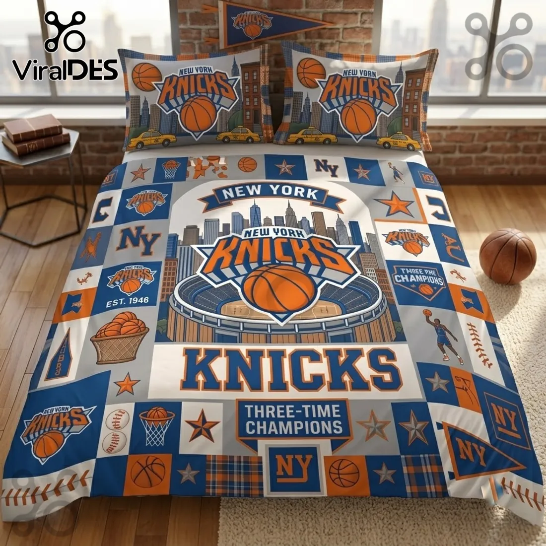 New York Knicks Three-Time Champions Bedding Set New York Knicks Three-Time Champions Bedding Set
