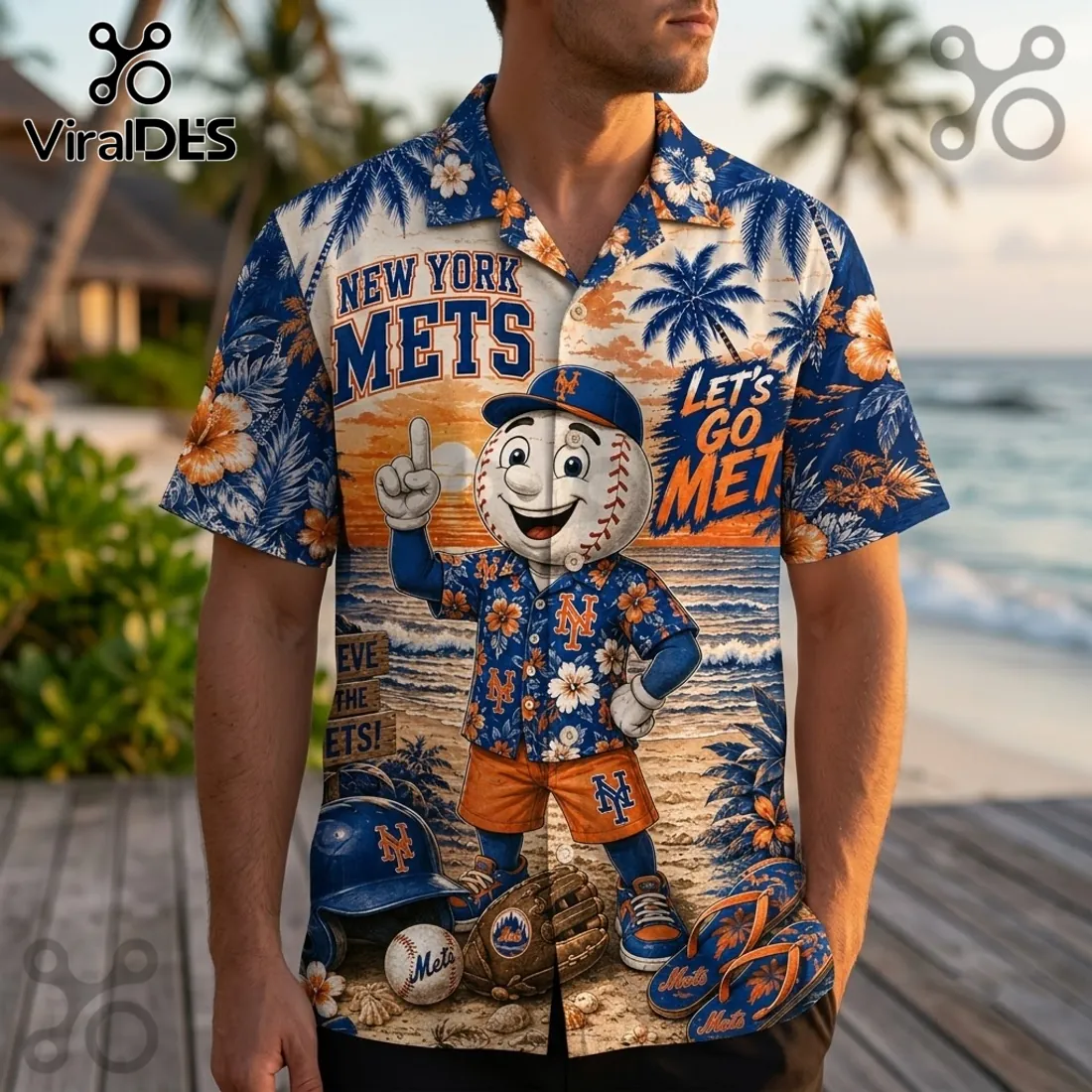New York Mets Mascot Floral Hawaiian Shirt New York Mets Mascot Floral Hawaiian Shirt