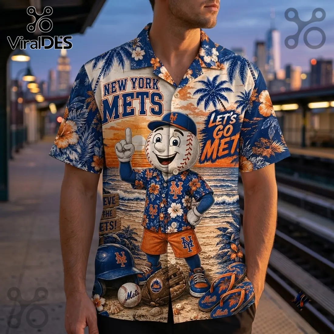 New York Mets Mascot Floral Hawaiian Shirt New York Mets Mascot Floral Hawaiian Shirt