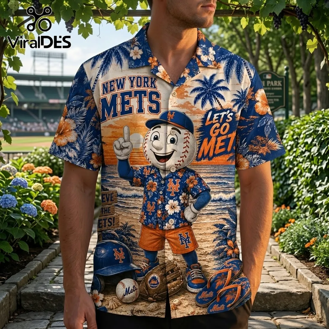New York Mets Mascot Floral Hawaiian Shirt New York Mets Mascot Floral Hawaiian Shirt