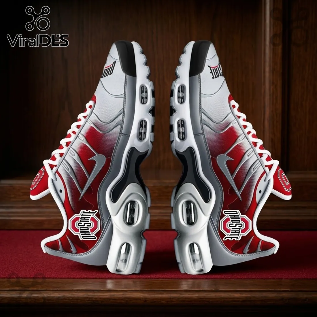 Ohio State Buckeyes Red and Silver Air Max Plus Sneakers Ohio State Buckeyes Red and Silver Air Max Plus Sneakers