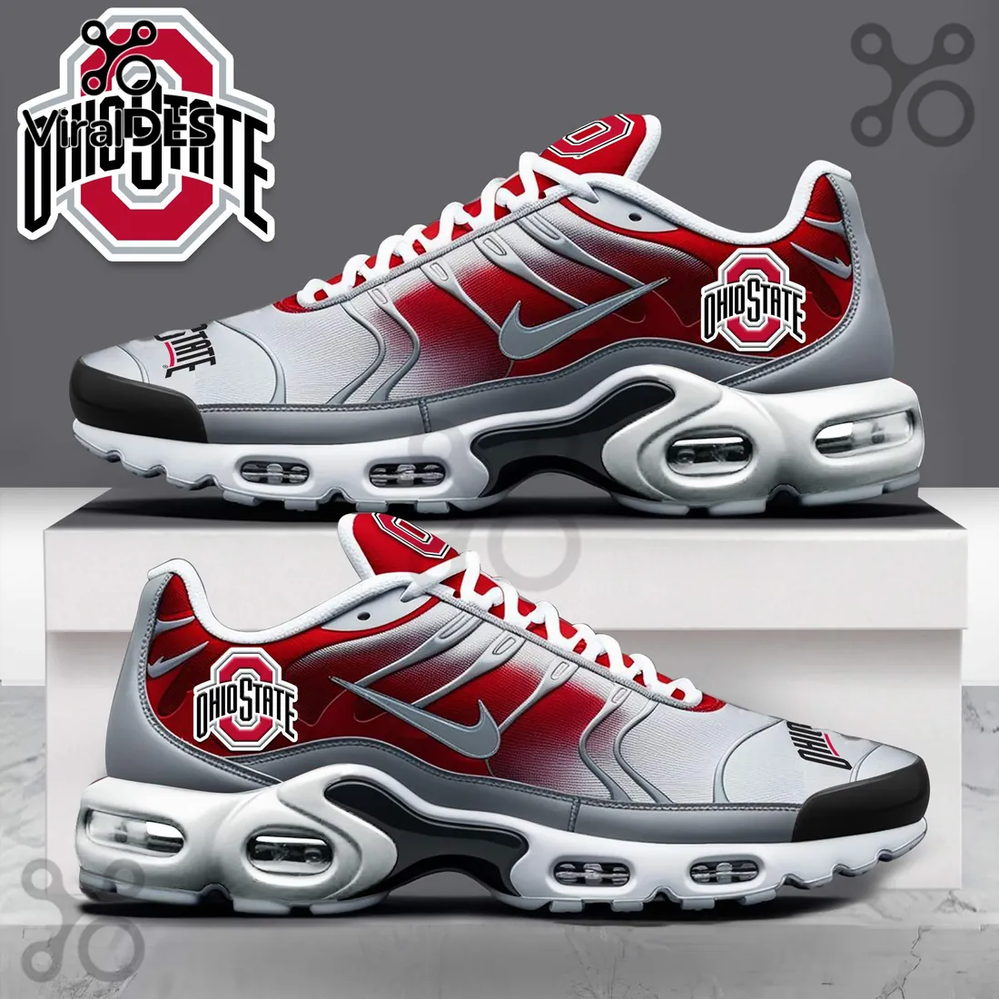 Ohio State Buckeyes Red and Silver Air Max Plus Sneakers Ohio State Buckeyes Red and Silver Air Max Plus Sneakers