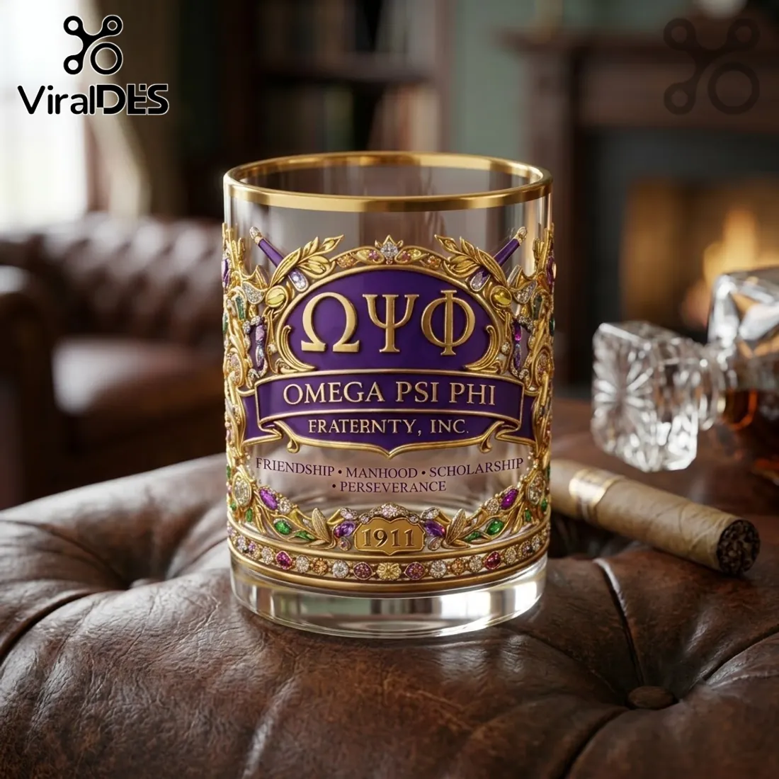 Omega Psi Phi 1911 Gold Trimmed Whiskey Glass Omega Psi Phi 1911 Gold Trimmed Whiskey Glass
