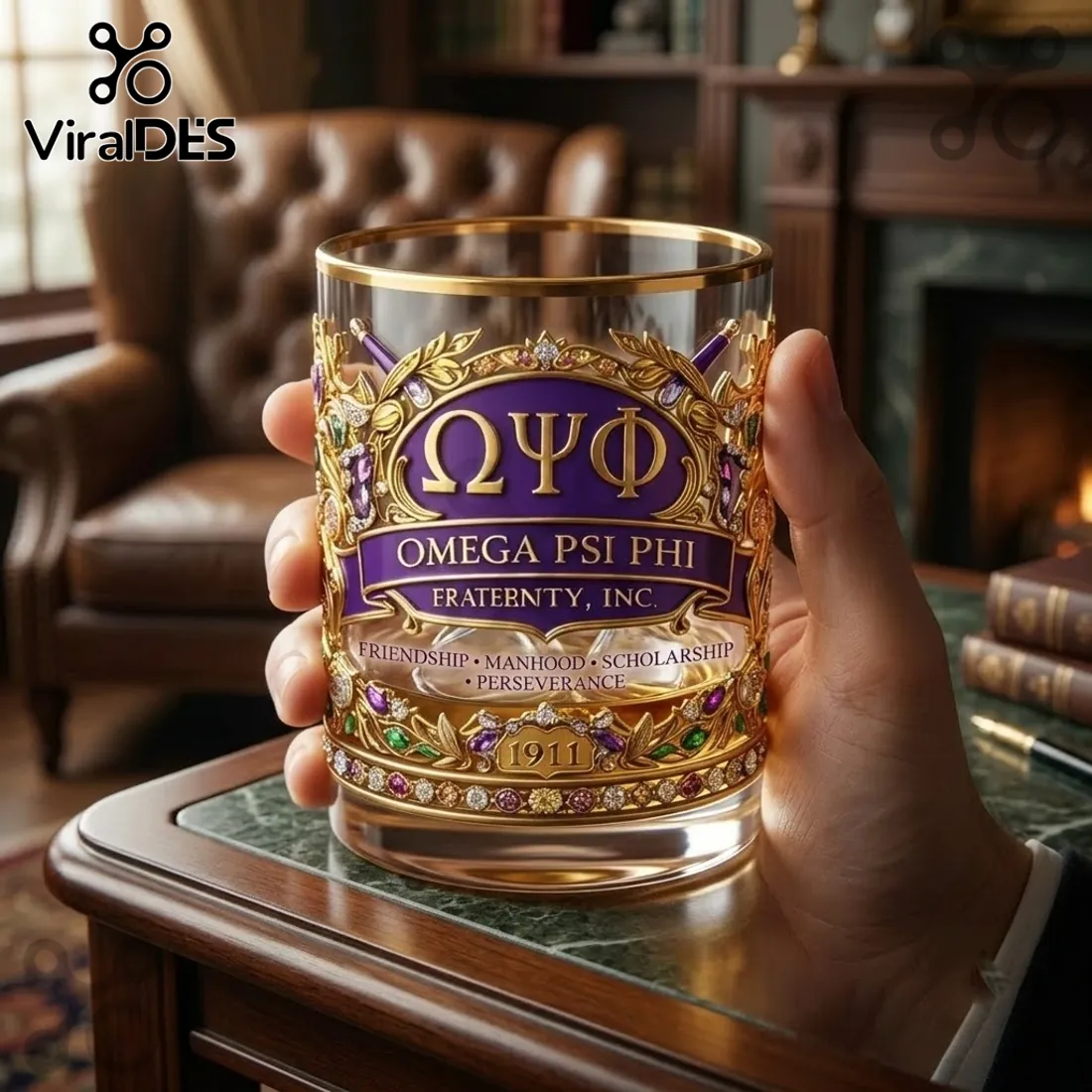 Omega Psi Phi 1911 Gold Trimmed Whiskey Glass Omega Psi Phi 1911 Gold Trimmed Whiskey Glass