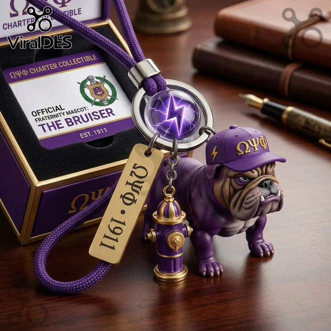 Omega Psi Phi Bulldog Mascot Purple Keychain Omega Psi Phi Bulldog Mascot Purple Keychain
