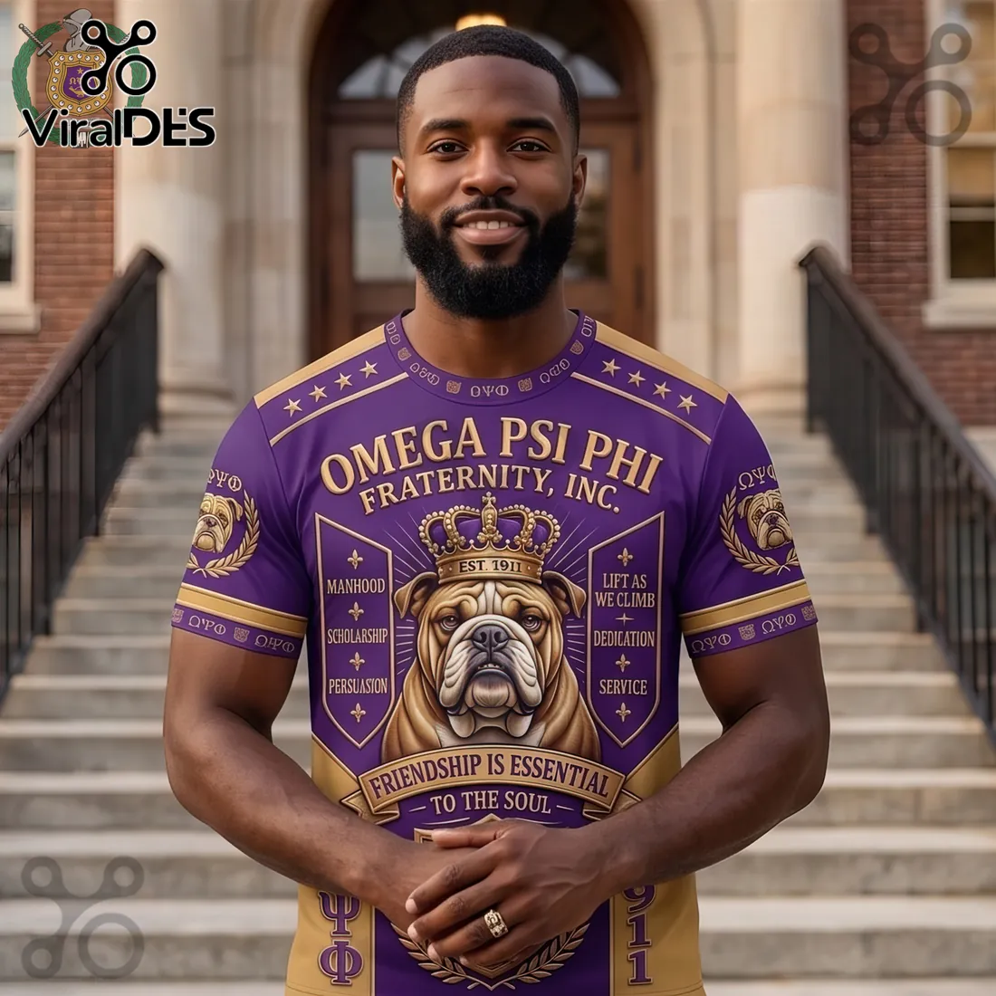 Omega Psi Phi Fraternity Bulldog Purple Gold T-Shirt Omega Psi Phi Fraternity Bulldog Purple Gold T-Shirt