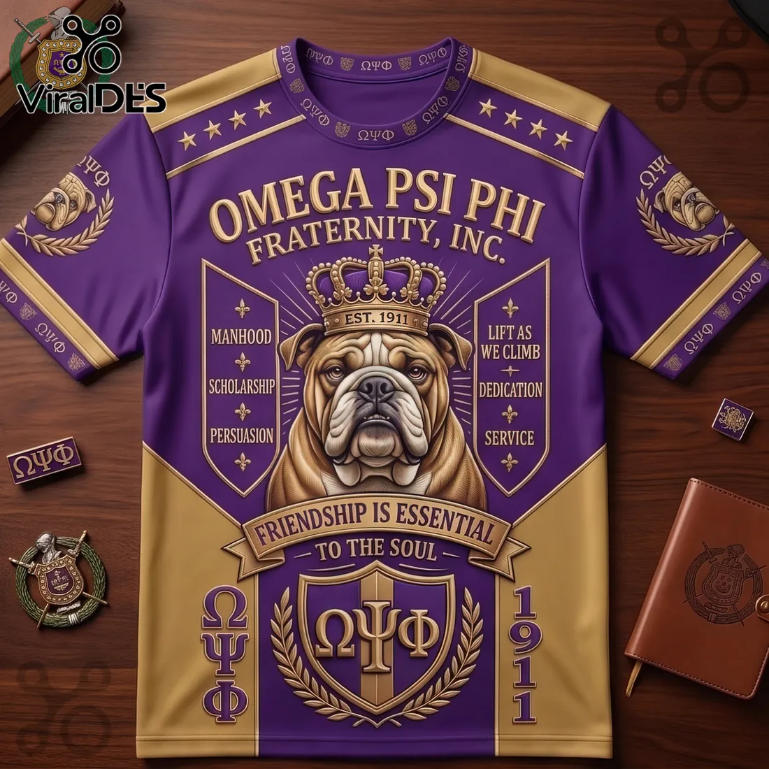Omega Psi Phi Fraternity Bulldog Purple Gold T-Shirt Omega Psi Phi Fraternity Bulldog Purple Gold T-Shirt