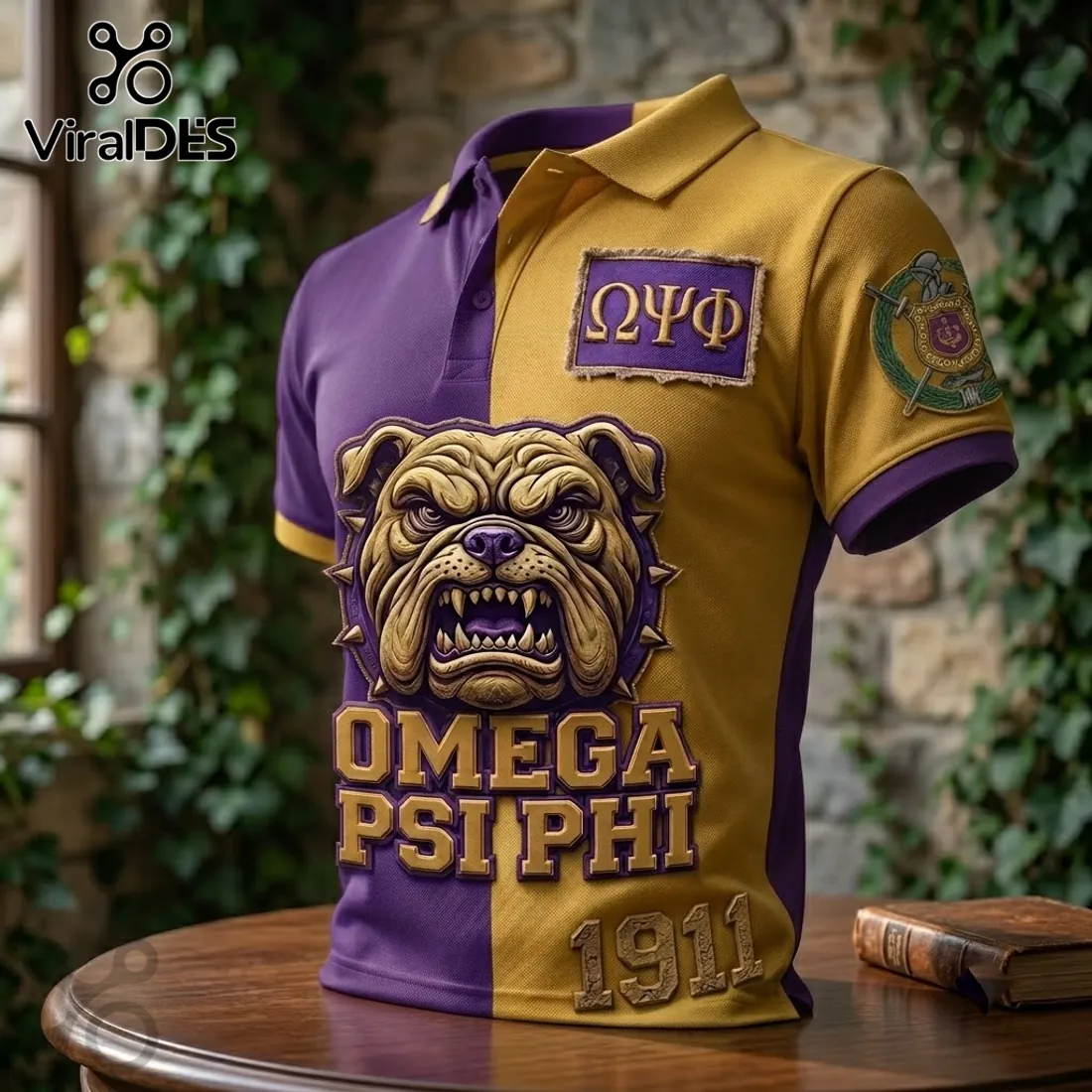Omega Psi Phi Two-Tone Bulldog Polo Shirt Omega Psi Phi Two-Tone Bulldog Polo Shirt