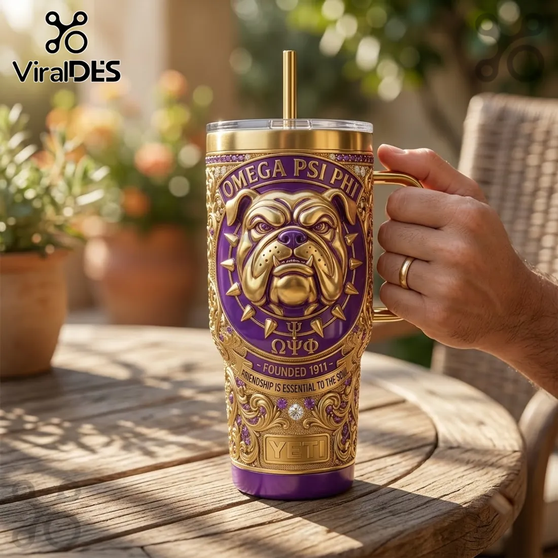 Omega Psi Phi Violet and Gold Bulldog YETI Handle Tumbler Omega Psi Phi Violet and Gold Bulldog YETI Handle Tumbler
