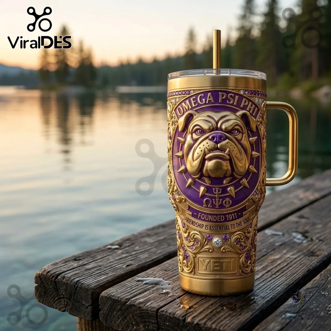 Omega Psi Phi Violet and Gold Bulldog YETI Handle Tumbler Omega Psi Phi Violet and Gold Bulldog YETI Handle Tumbler