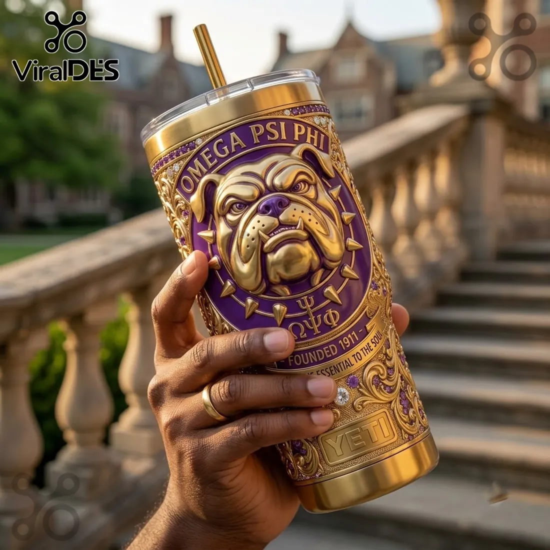 Omega Psi Phi Violet and Gold Bulldog YETI Handle Tumbler Omega Psi Phi Violet and Gold Bulldog YETI Handle Tumbler