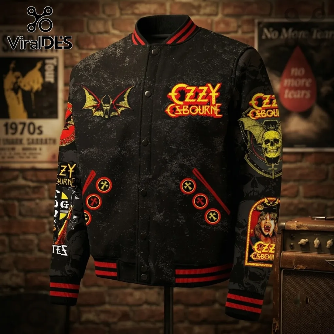 Ozzy Osbourne Prince of Darkness Black Bomber Baseball Jacket Ozzy Osbourne Prince of Darkness Black Bomber Baseball Jacket
