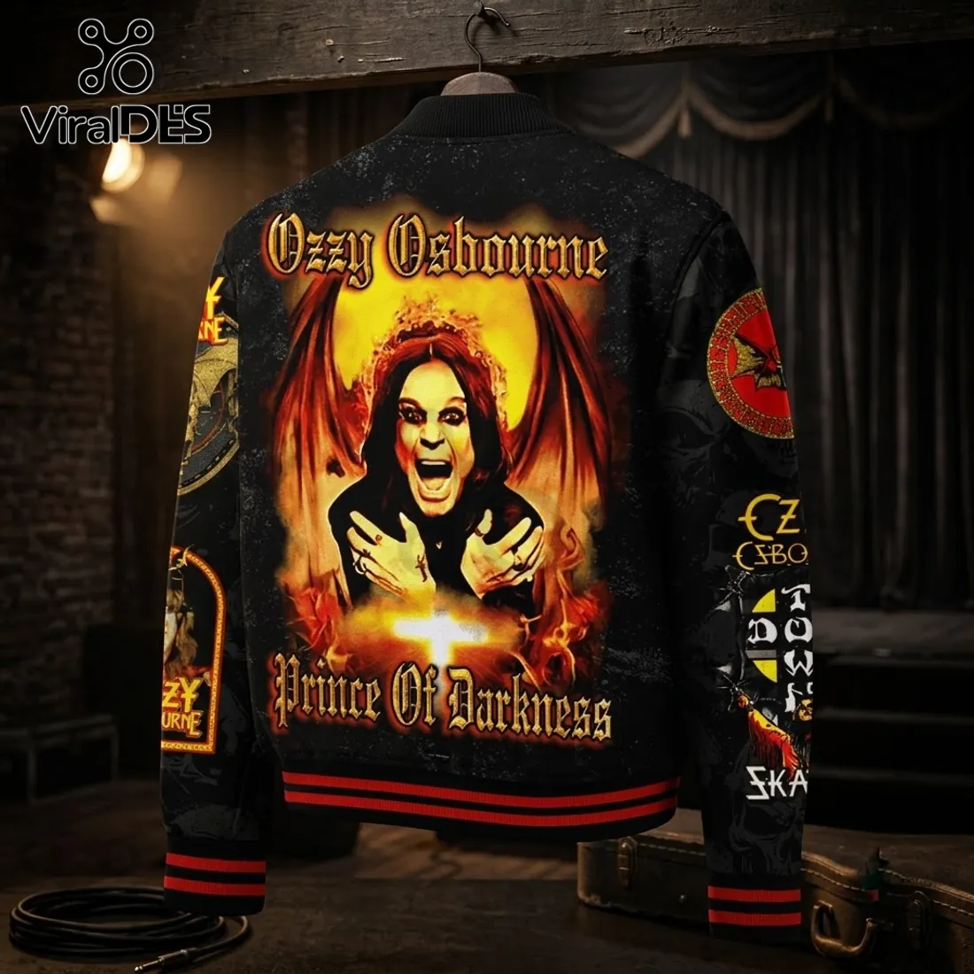 Ozzy Osbourne Prince of Darkness Black Bomber Baseball Jacket Ozzy Osbourne Prince of Darkness Black Bomber Baseball Jacket