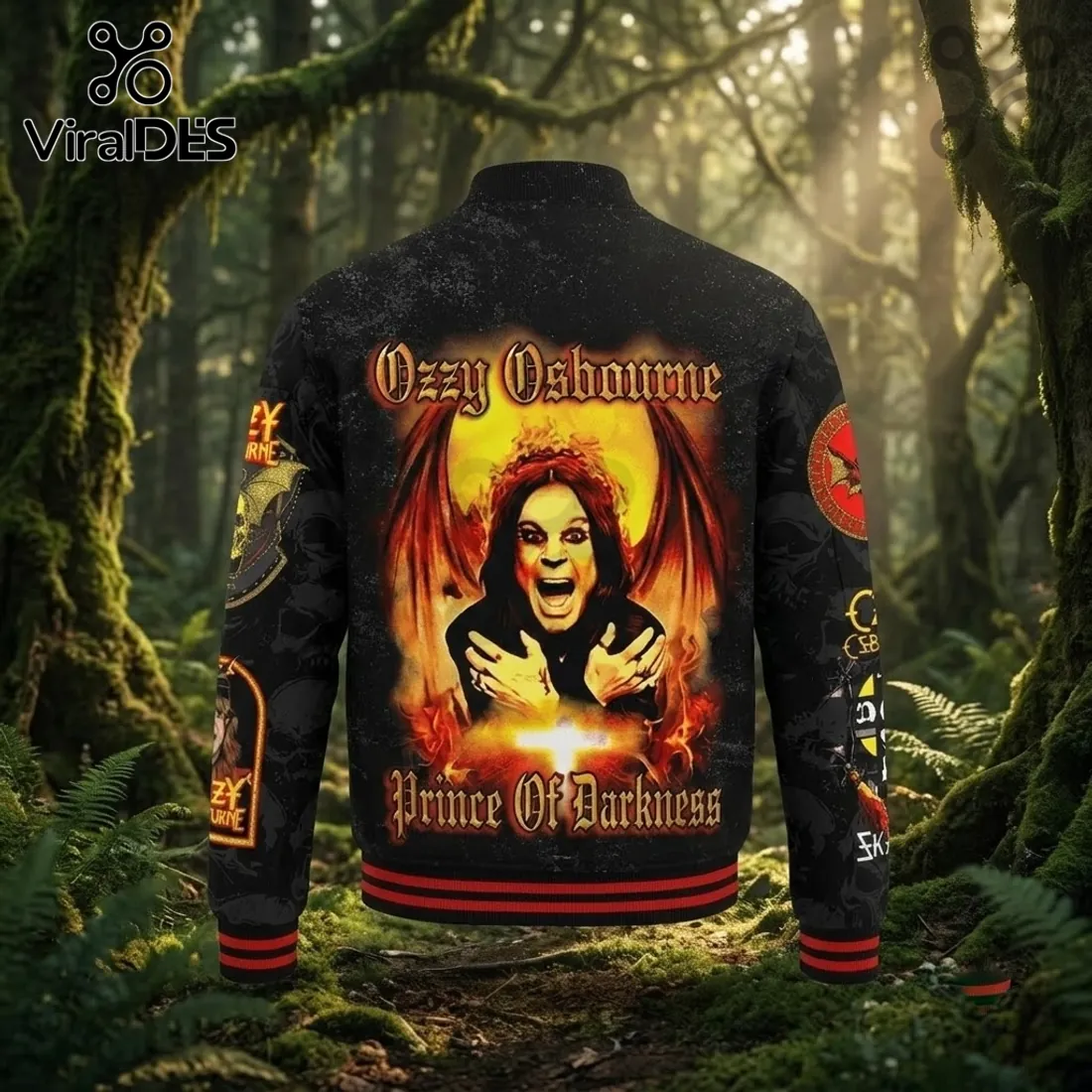 Ozzy Osbourne Prince of Darkness Black Bomber Baseball Jacket Ozzy Osbourne Prince of Darkness Black Bomber Baseball Jacket