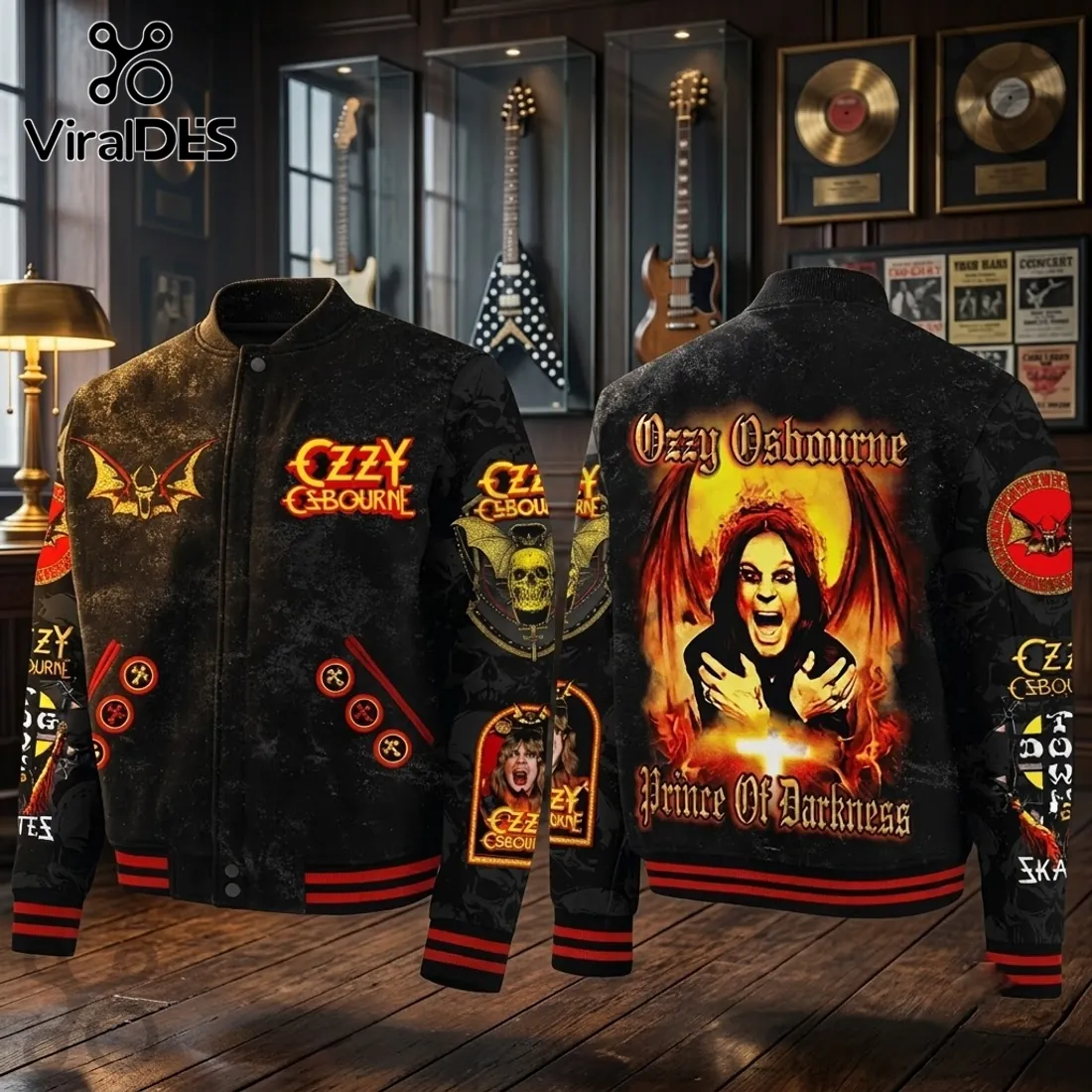 Ozzy Osbourne Prince of Darkness Black Bomber Baseball Jacket Ozzy Osbourne Prince of Darkness Black Bomber Baseball Jacket