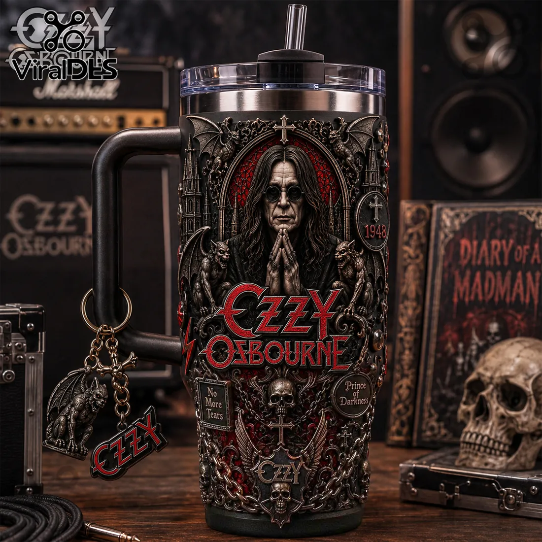 Ozzy Osbourne Prince of Darkness Embossed 40oz Handle Tumbler Ozzy Osbourne Prince of Darkness Embossed 40oz Handle Tumbler