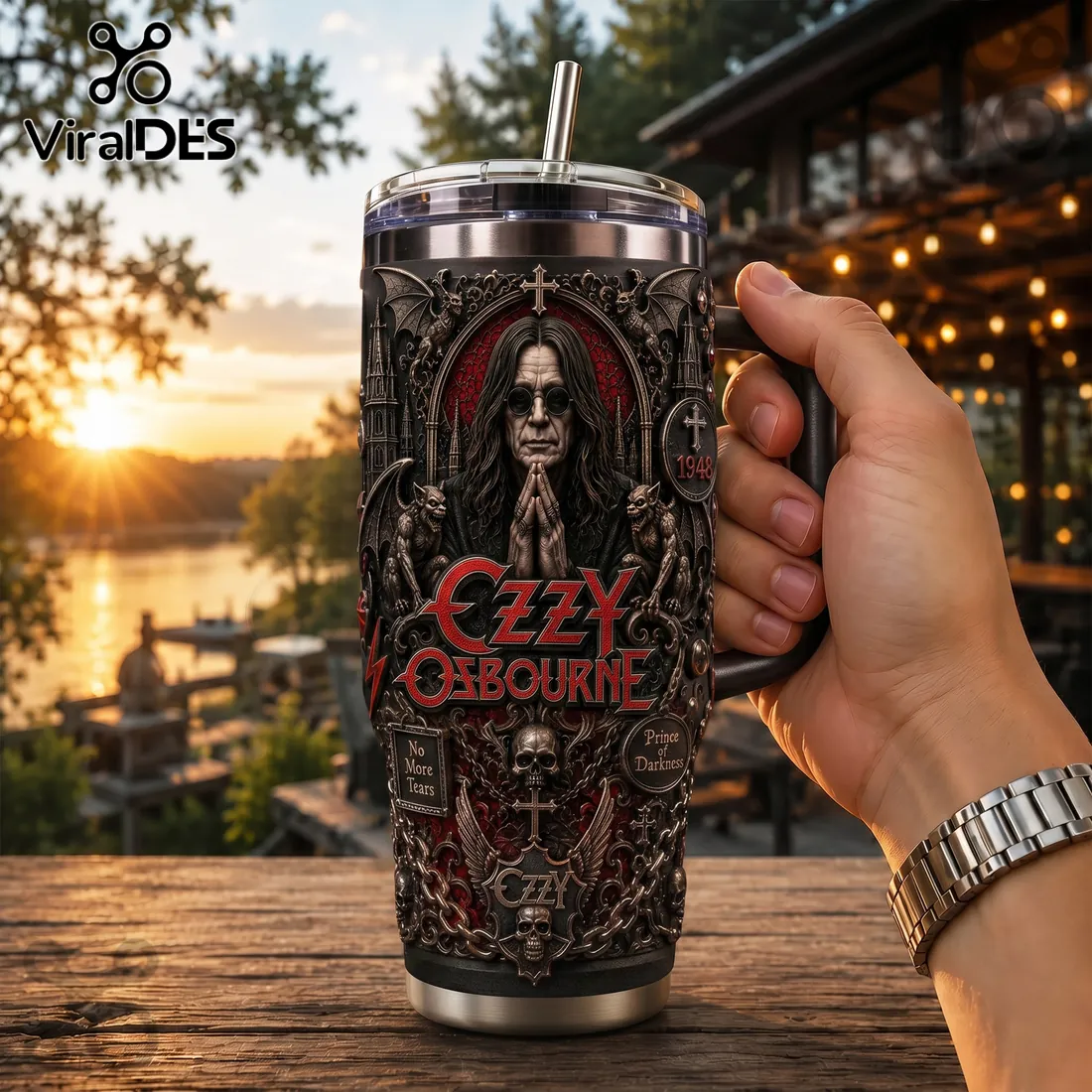 Ozzy Osbourne Prince of Darkness Embossed 40oz Handle Tumbler Ozzy Osbourne Prince of Darkness Embossed 40oz Handle Tumbler