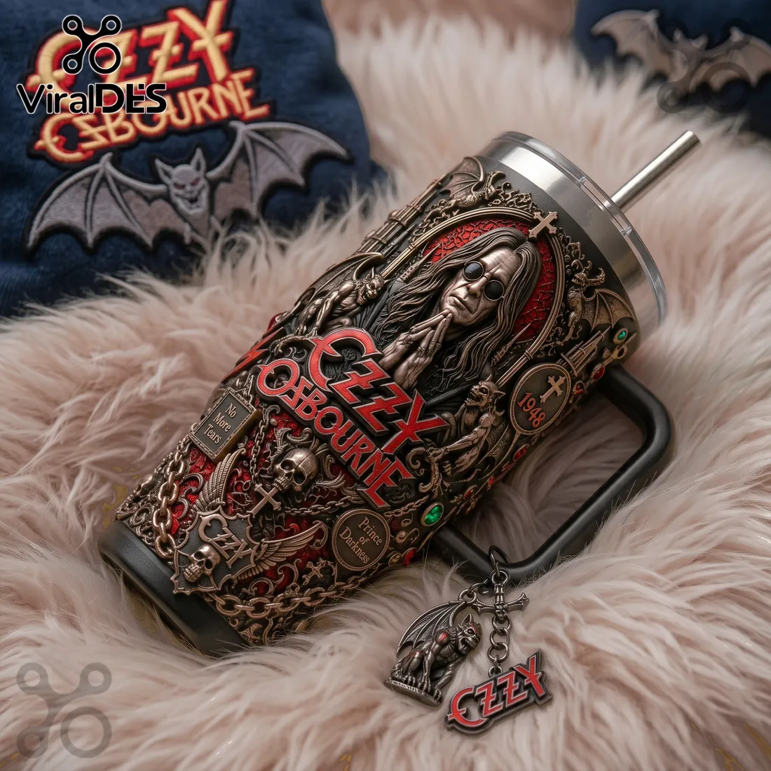 Ozzy Osbourne Prince of Darkness Embossed 40oz Handle Tumbler Ozzy Osbourne Prince of Darkness Embossed 40oz Handle Tumbler