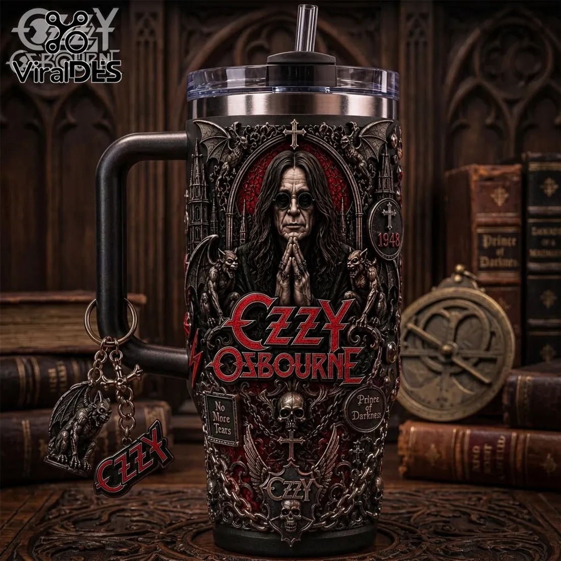 Ozzy Osbourne Prince of Darkness Embossed 40oz Handle Tumbler Ozzy Osbourne Prince of Darkness Embossed 40oz Handle Tumbler
