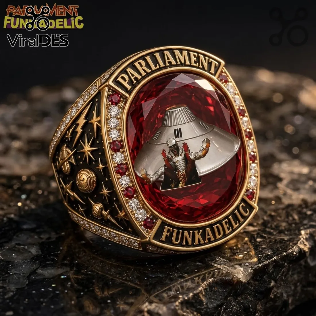 Parliament Funkadelic Mothership Red Gemstone Championship Ring Parliament Funkadelic Mothership Red Gemstone Championship Ring