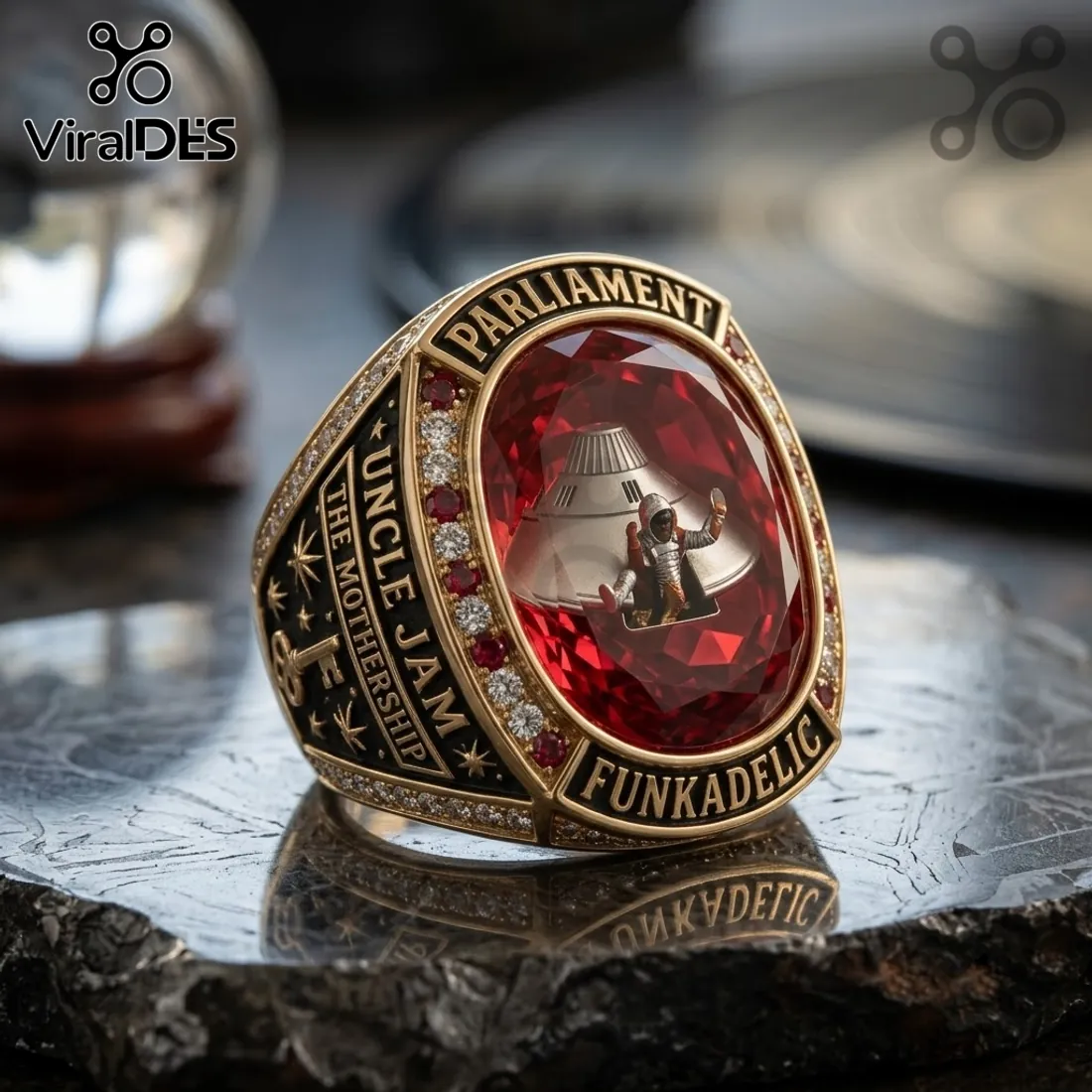 Parliament Funkadelic Mothership Red Gemstone Championship Ring Parliament Funkadelic Mothership Red Gemstone Championship Ring