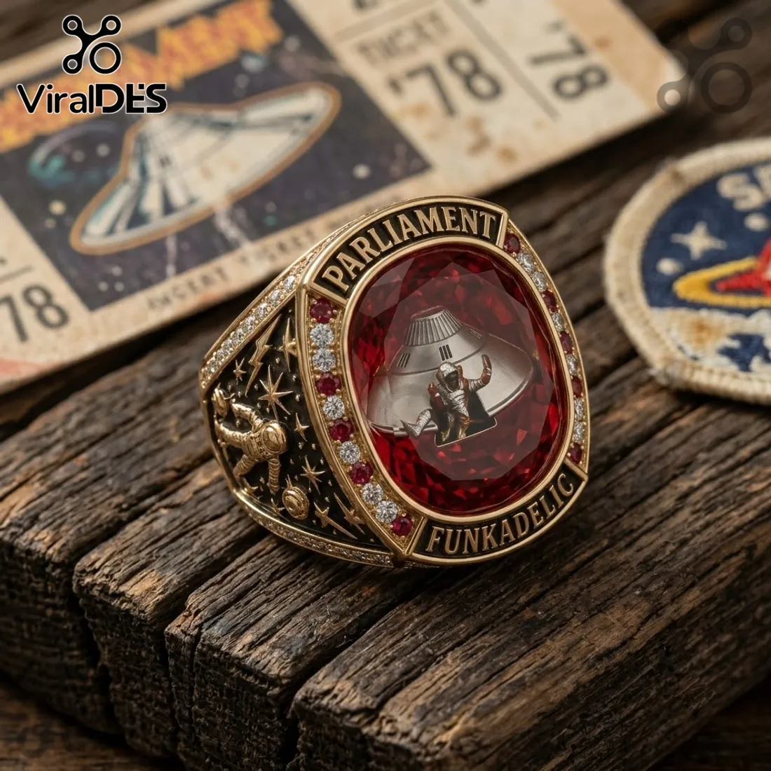 Parliament Funkadelic Mothership Red Gemstone Championship Ring Parliament Funkadelic Mothership Red Gemstone Championship Ring