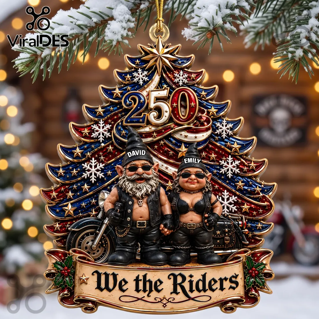 Personalized Biker Gnome Couple 250 Christmas Ornament Personalized Biker Gnome Couple 250 Christmas Ornament