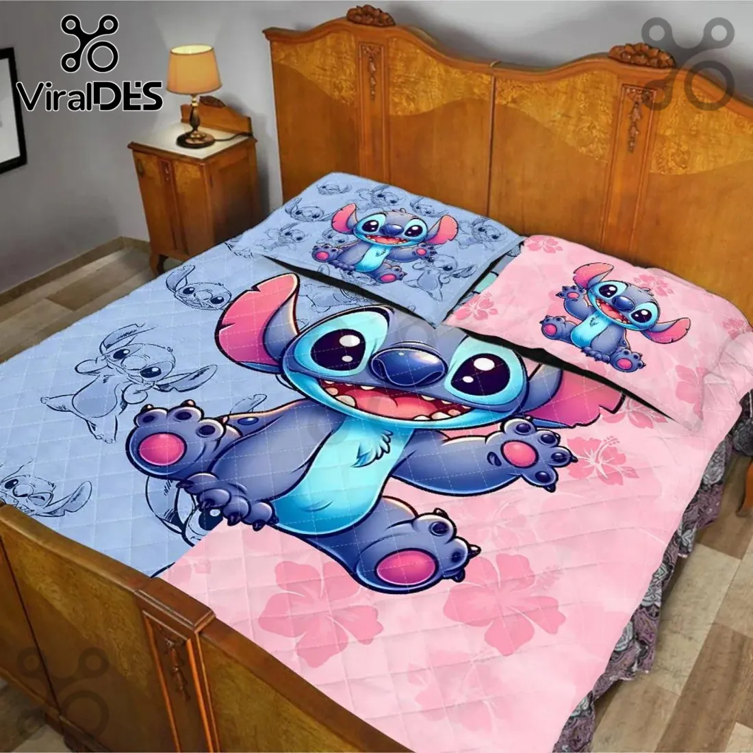 Personalized Stitch Ohana Blue Pink Bedding Set Personalized Stitch Ohana Blue Pink Bedding Set