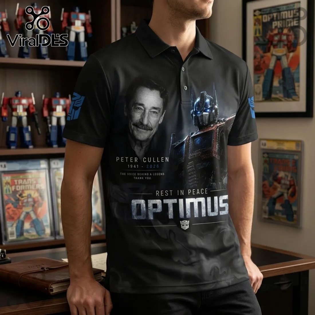 Peter Cullen Optimus Prime Black Tribute Polo Shirt Peter Cullen Optimus Prime Black Tribute Polo Shirt