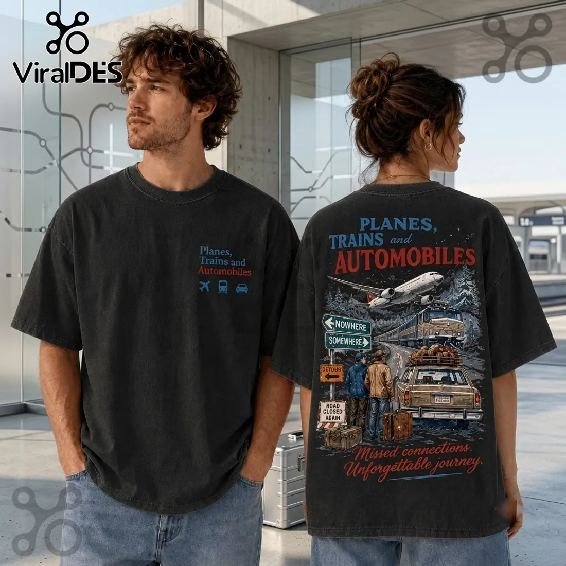 Planes Trains and Automobiles Charcoal Cotton T-Shirt Planes Trains and Automobiles Charcoal Cotton T-Shirt