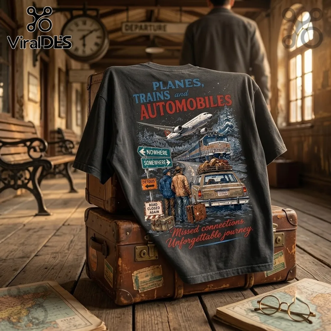 Planes Trains and Automobiles Charcoal Cotton T-Shirt Planes Trains and Automobiles Charcoal Cotton T-Shirt