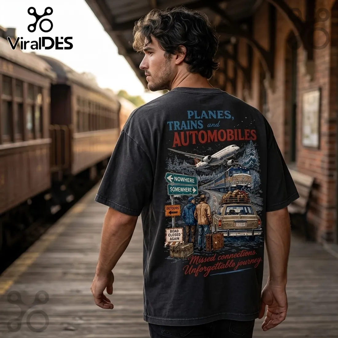 Planes Trains and Automobiles Charcoal Cotton T-Shirt Planes Trains and Automobiles Charcoal Cotton T-Shirt