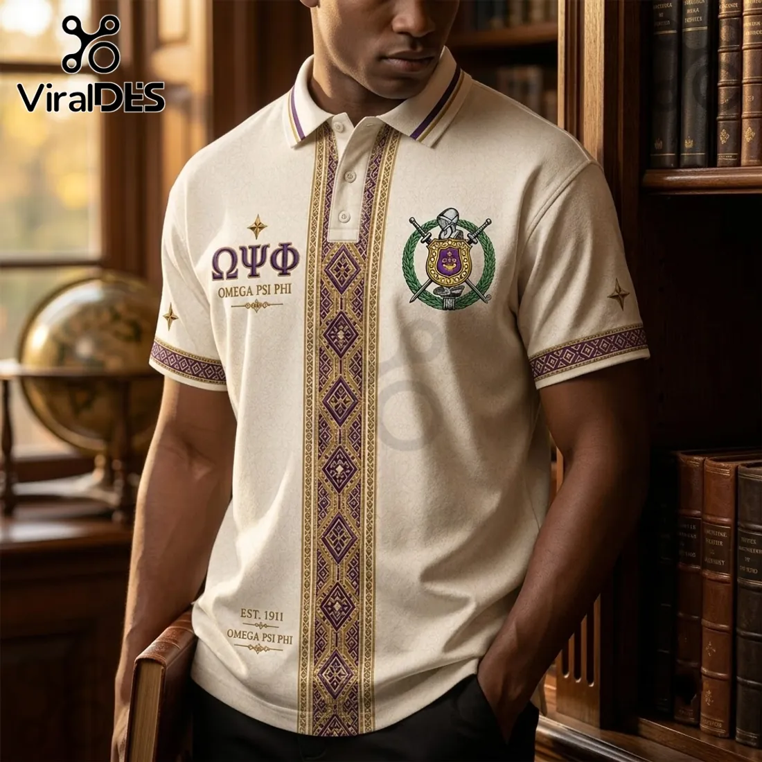 Premium Omega Psi Phi Cream Polo Shirt Premium Omega Psi Phi Cream Polo Shirt