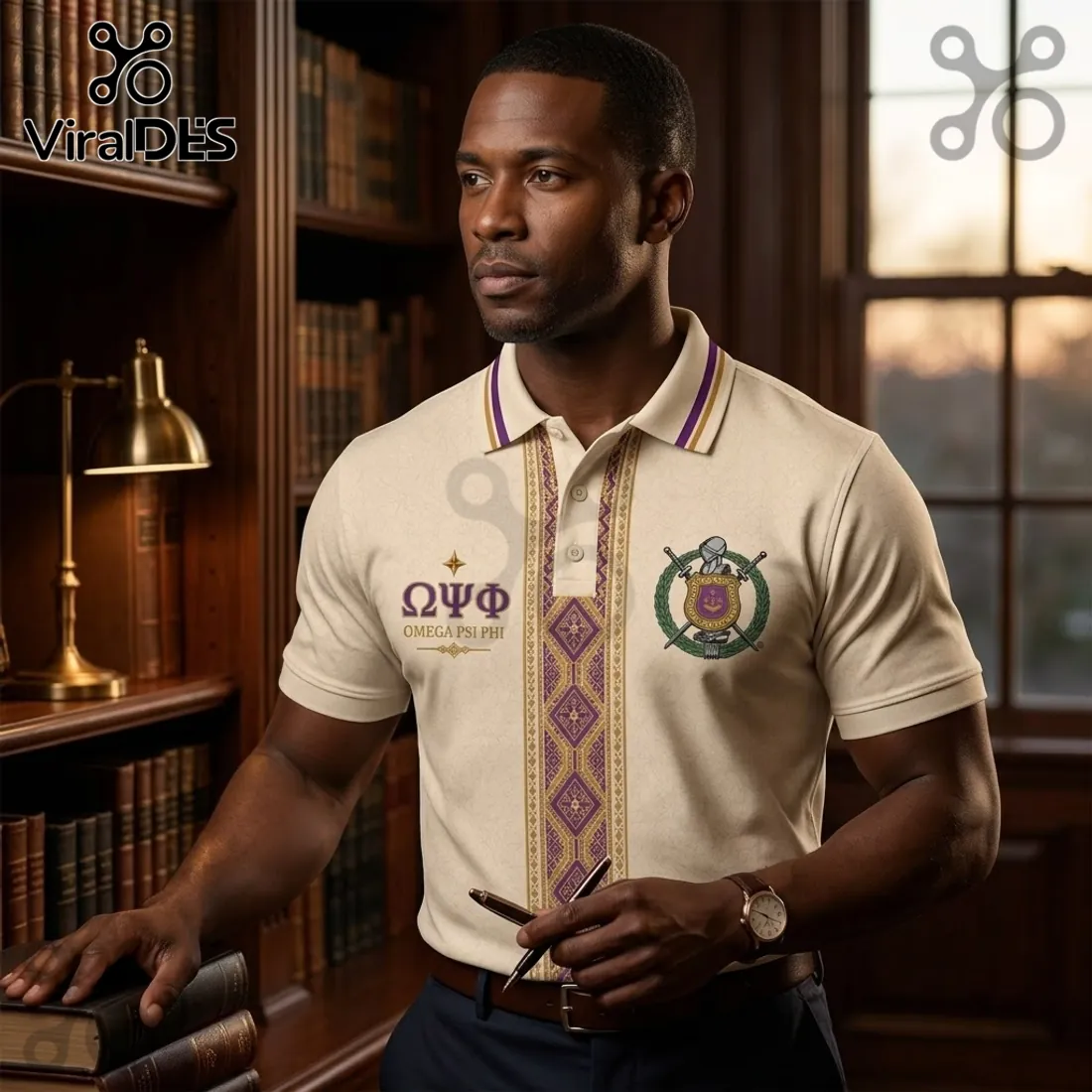 Premium Omega Psi Phi Cream Polo Shirt Premium Omega Psi Phi Cream Polo Shirt