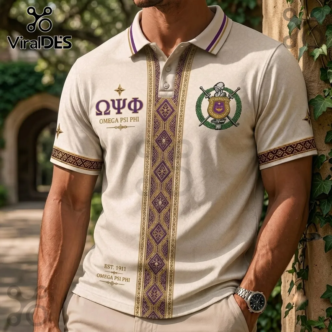 Premium Omega Psi Phi Cream Polo Shirt Premium Omega Psi Phi Cream Polo Shirt