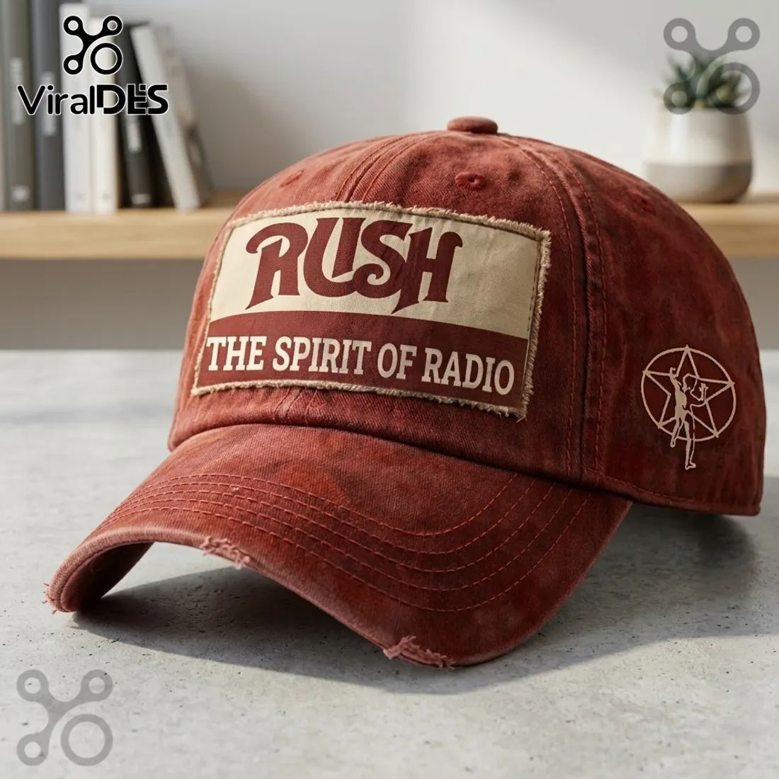 Rush The Spirit of Radio Red Distressed Baseball Cap Rush The Spirit of Radio Red Distressed Baseball Cap